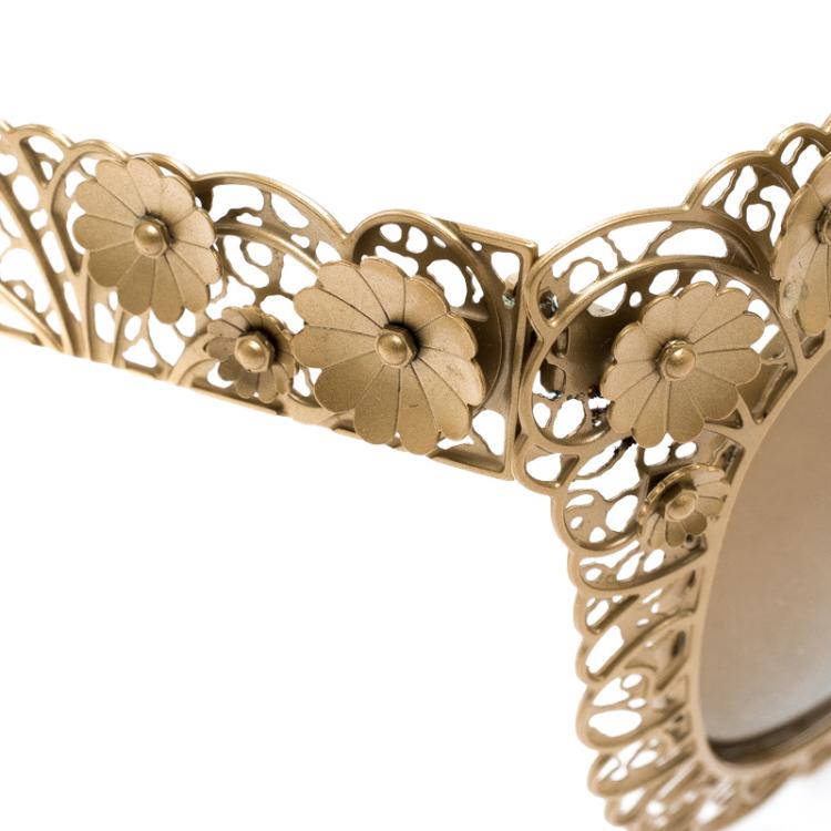 Pre Owned Dolce and Gabbana Gold DG2134 Filigree Cat Eye Sunglasses