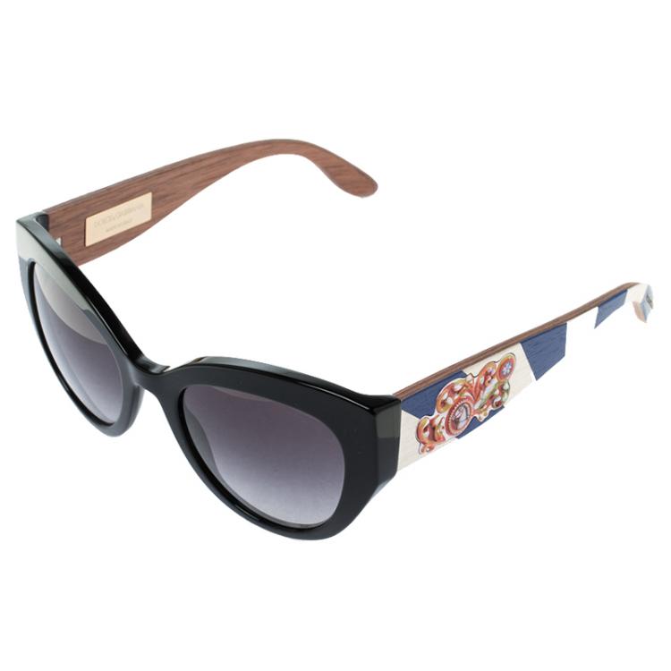 Pre Owned Dolce and Gabbana Black DG 4278 Sicilian Carretto Cat Eye Sunglasses