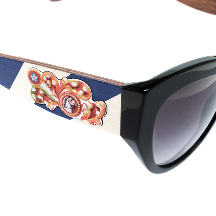 Pre Owned Dolce and Gabbana Black DG 4278 Sicilian Carretto Cat Eye Sunglasses