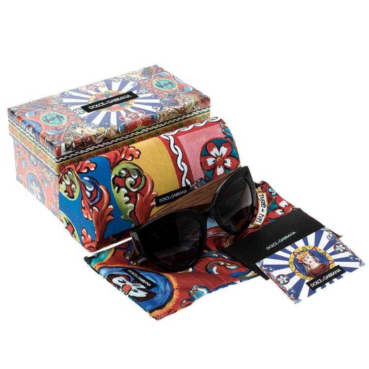 Pre Owned Dolce and Gabbana Black DG 4278 Sicilian Carretto Cat Eye Sunglasses