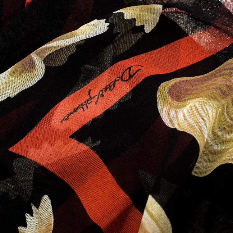 Pre Owned Dolce and Gabbana Black Pasta Printed Silk Scarf 