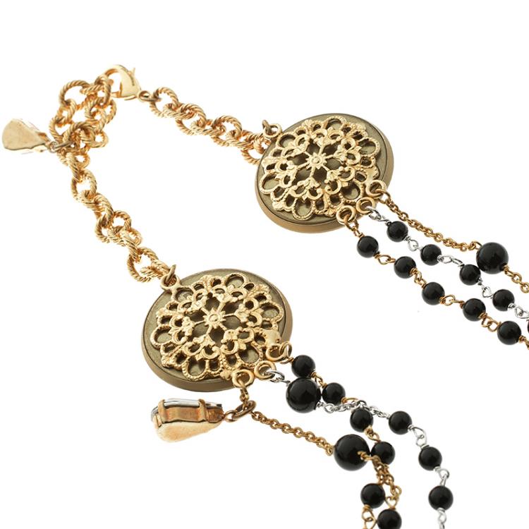 مملوكة مسبقًا Dolce and Gabbana Beaded Rosary Cross Multi Layer Necklace