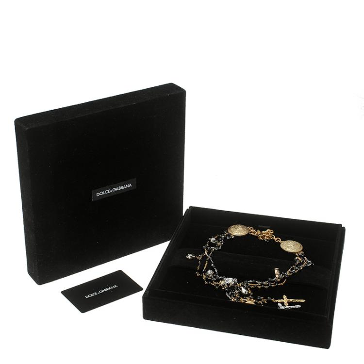 مملوكة مسبقًا Dolce and Gabbana Beaded Rosary Cross Multi Layer Necklace