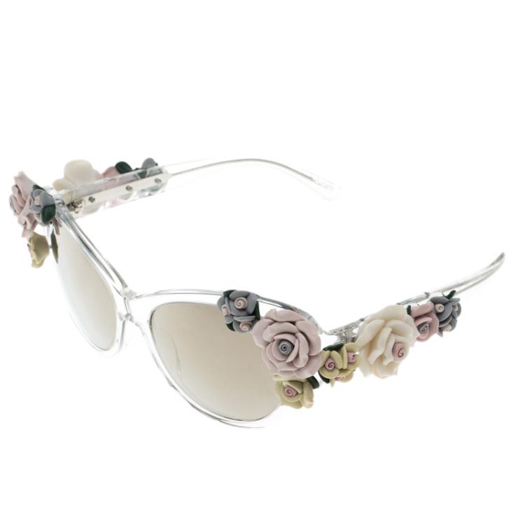 Pre Owned Dolce and Gabbana Brown DG 4180 Floral Embellished Cat Eye Sunglasses