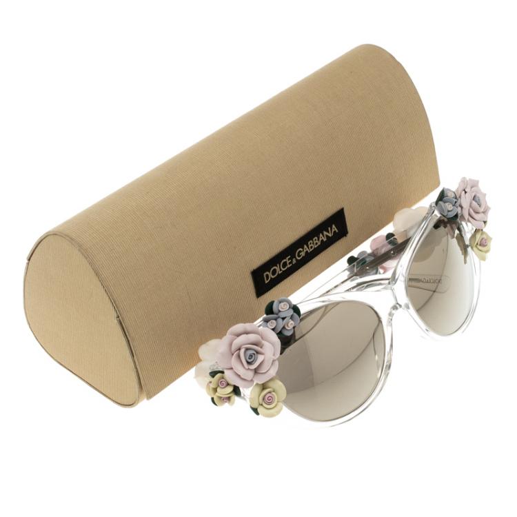 Pre Owned Dolce and Gabbana Brown DG 4180 Floral Embellished Cat Eye Sunglasses