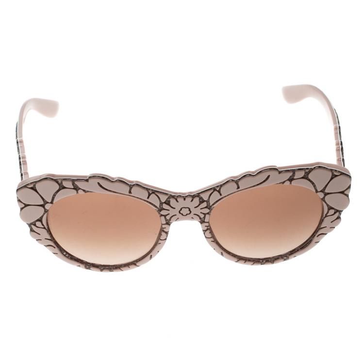 Pre Owned Dolce and Gabbana Pink/Brown Gradient DG4267 Brocade Cat Eye Sunglasses