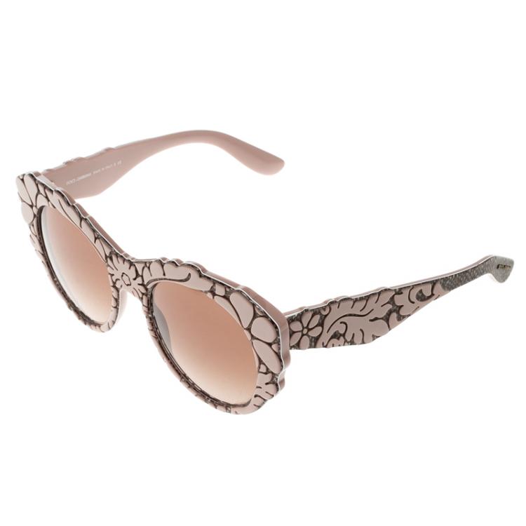 Pre Owned Dolce and Gabbana Pink/Brown Gradient DG4267 Brocade Cat Eye Sunglasses