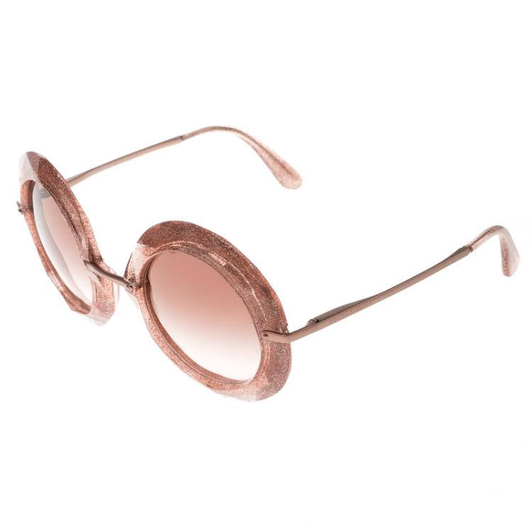 Pre Owned Dolce and Gabbana Pink/ Brown Gradient DG 6105 Round Sunglasses