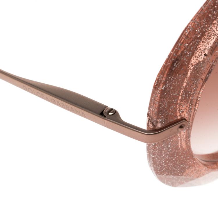 Pre Owned Dolce and Gabbana Pink/ Brown Gradient DG 6105 Round Sunglasses
