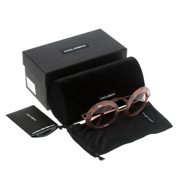 Pre Owned Dolce and Gabbana Pink/ Brown Gradient DG 6105 Round Sunglasses