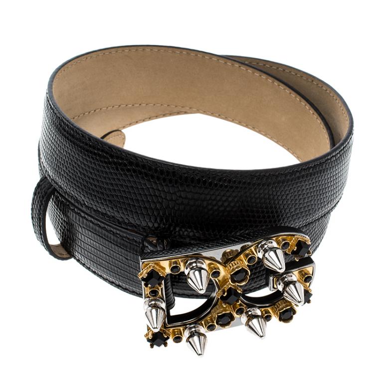 Dolce and Gabbana Black Iguana Leather DG Studded Logo Belt 70 CM Dolce ...