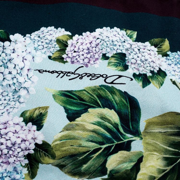 Pre Owned Dolce and Gabbana Multicolor Hydrangea Print Silk Square Scarf