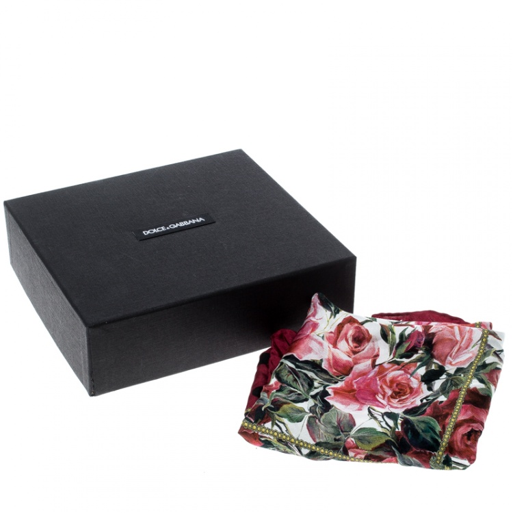 Pre Owned Dolce and Gabbana Burgundy Polka Dotted Floral Printed Silk Square Scarf