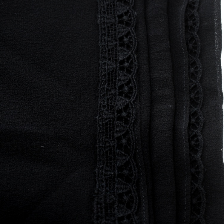 Pre Owned Dolce and Gabbana Black Silk Georgette Lace Edged Scarf