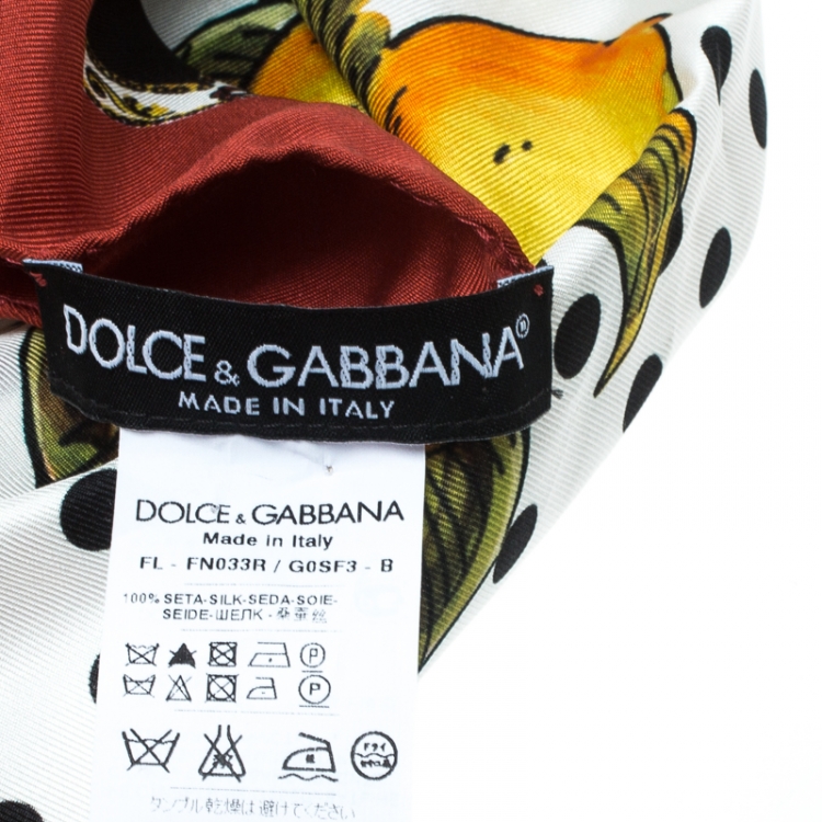 Pre Owned Dolce and Gabbana Lemon and Italian Cart Print Polka Dotted Silk Square Scarf