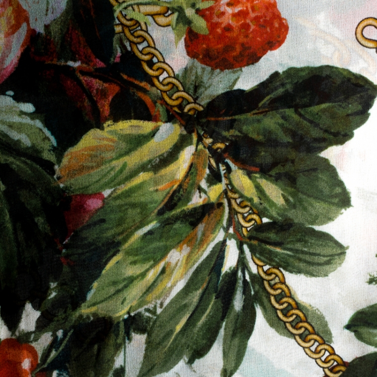 Pre Owned Dolce and Gabbana Floral and Leopard Printed Silk Chiffon Square Scarf