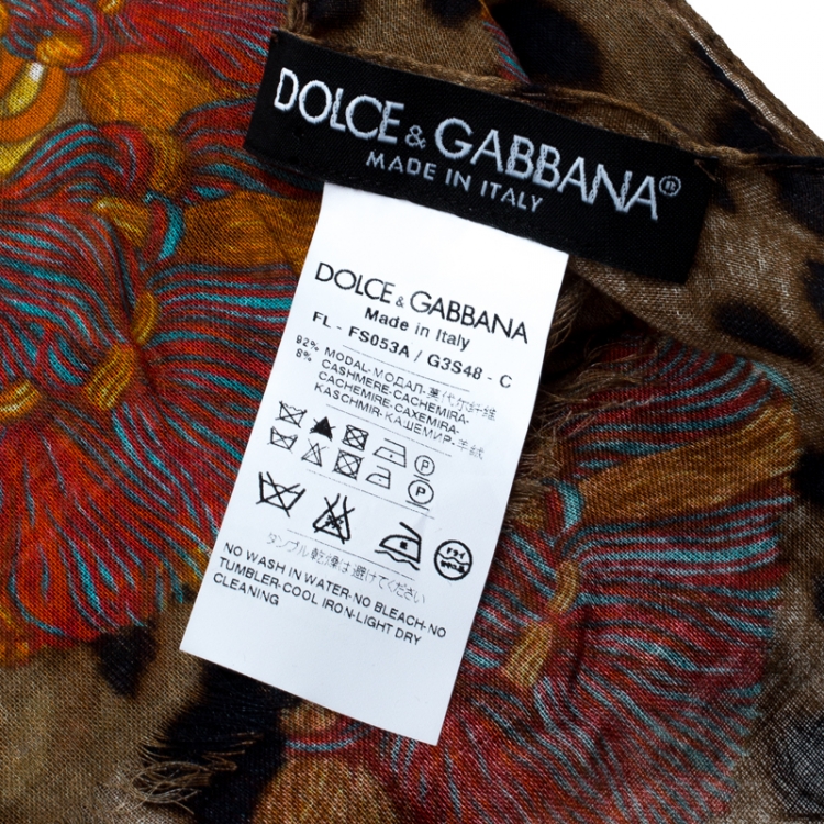 Pre Owned Dolce and Gabbana Leopard and Tassel Printed Modal and Cashmere Stole