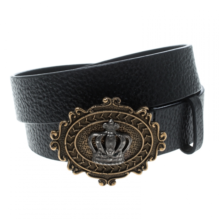 Pre Owned Dolce & Gabbana Black Leather Crown Buckle Belt 85cm