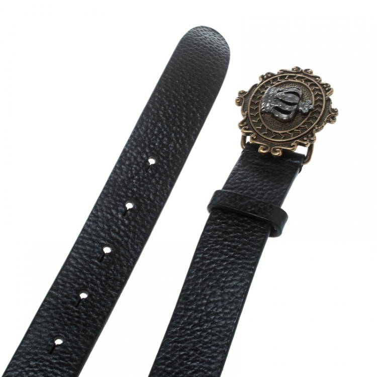 Pre Owned Dolce & Gabbana Black Leather Crown Buckle Belt 85cm