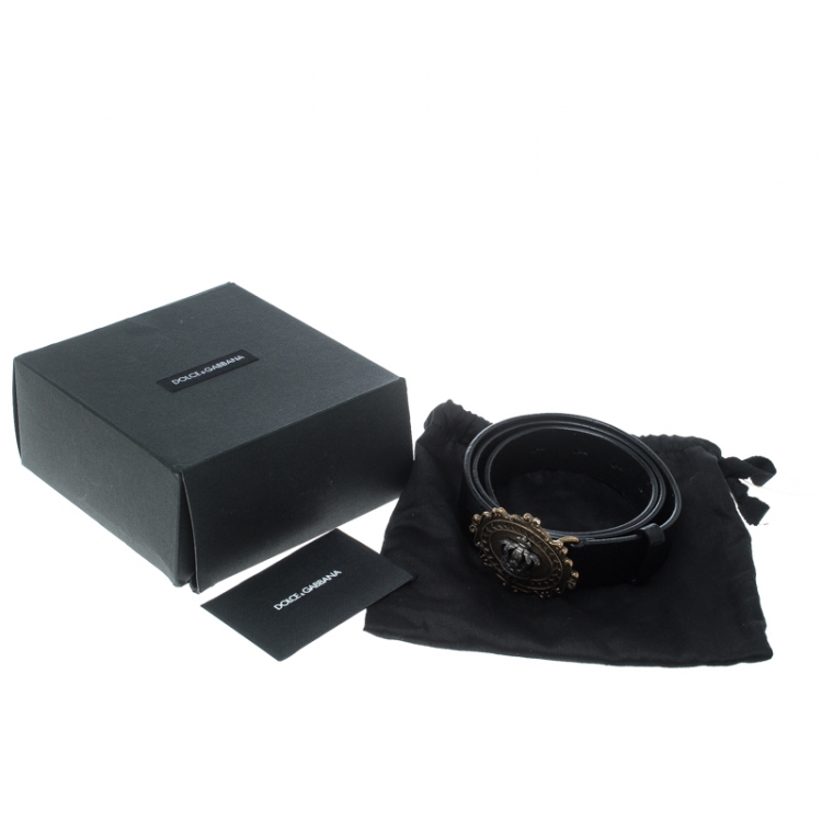 Pre Owned Dolce & Gabbana Black Leather Crown Buckle Belt 85cm