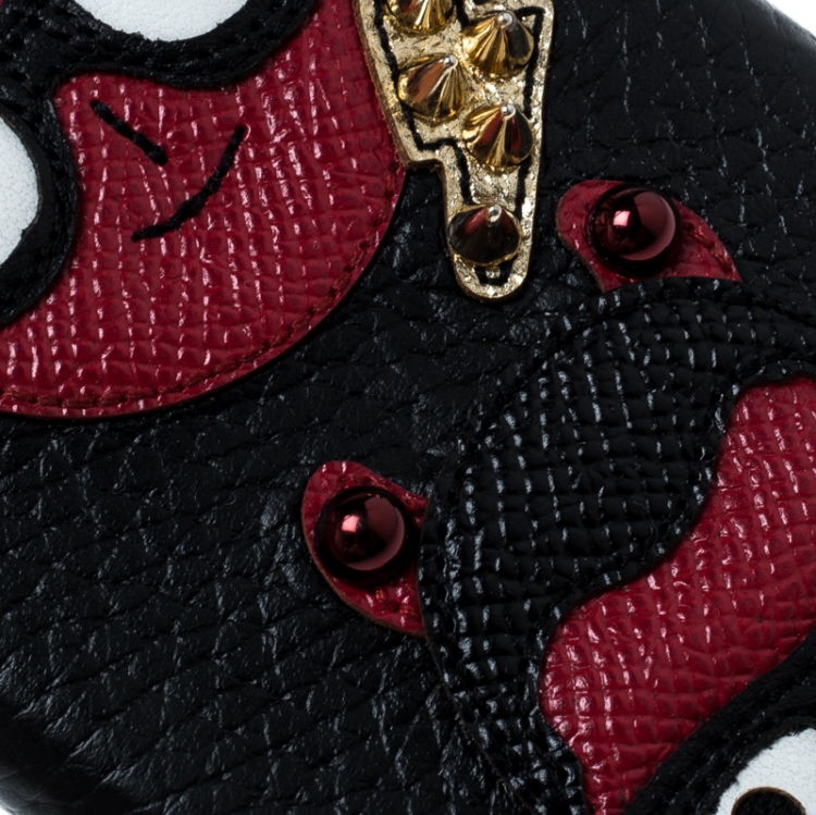 Pre Owned Dolce and Gabbana Black Leather Devil Designers Face Patch iPhone 7 Case