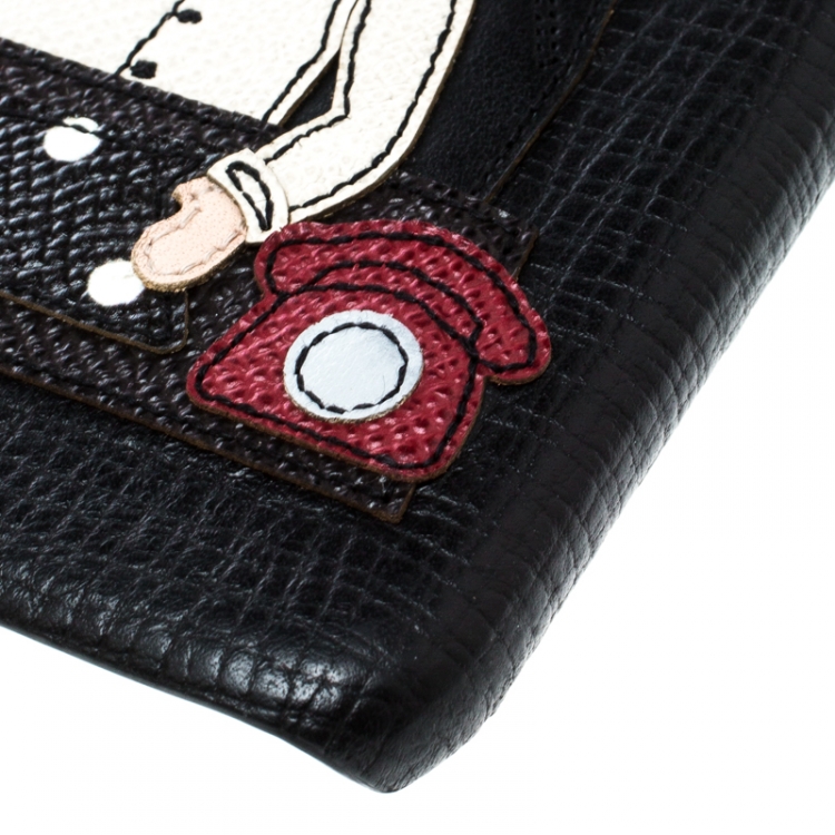 Pre Owned Dolce & Gabbana Black Leather Father and Son Patch Iphone 6+ Case