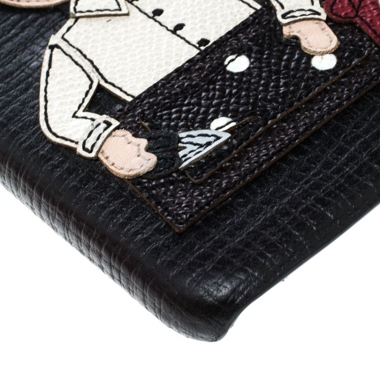 Pre Owned Dolce & Gabbana Black Leather Father and Son Patch Iphone 6+ Case