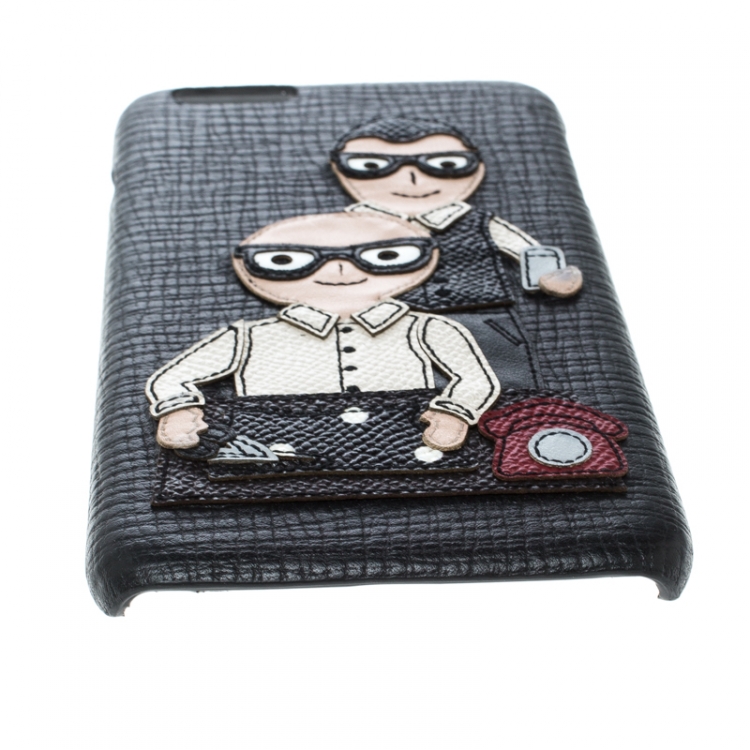 Pre Owned Dolce & Gabbana Black Leather Father and Son Patch Iphone 6+ Case