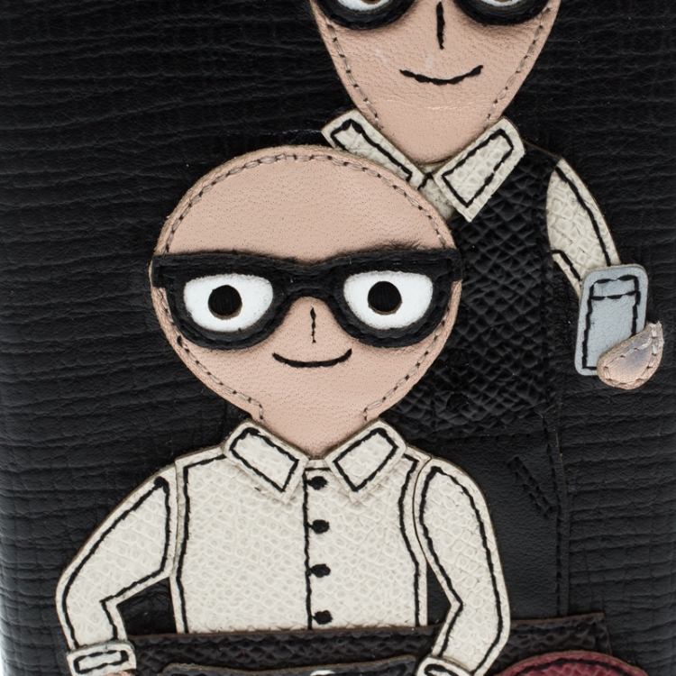 Pre Owned Dolce & Gabbana Black Leather Father and Son Patch Iphone 6+ Case