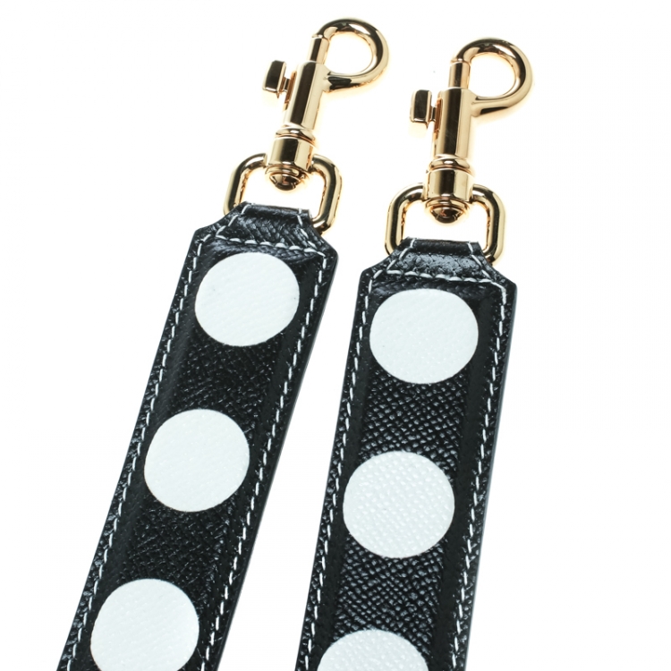 Pre Owned Dolce and Gabbana Black/White Leather Polka Dot Bag Strap