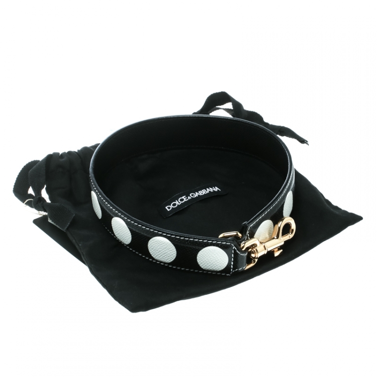 Pre Owned Dolce and Gabbana Black/White Leather Polka Dot Bag Strap