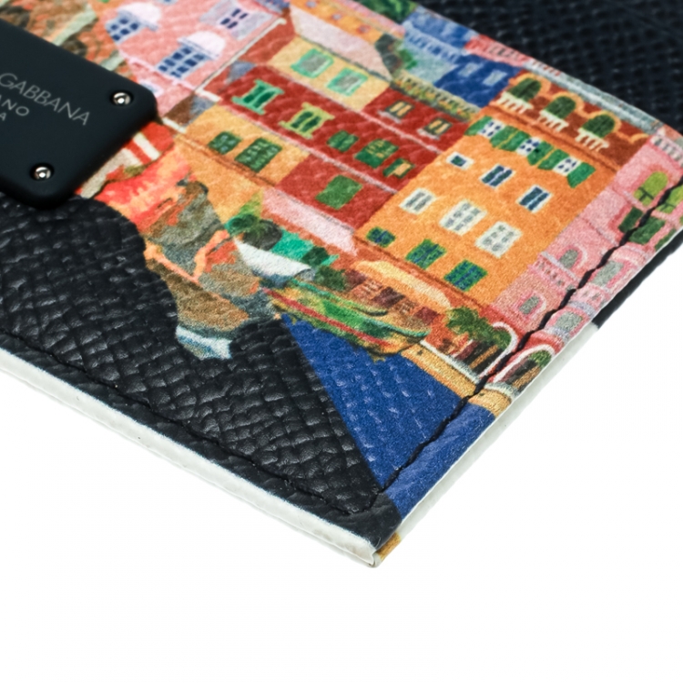 مملوكة مسبقًا Dolce and Gabbana Blue/Multicolor Leather Taormina Print Cardholder