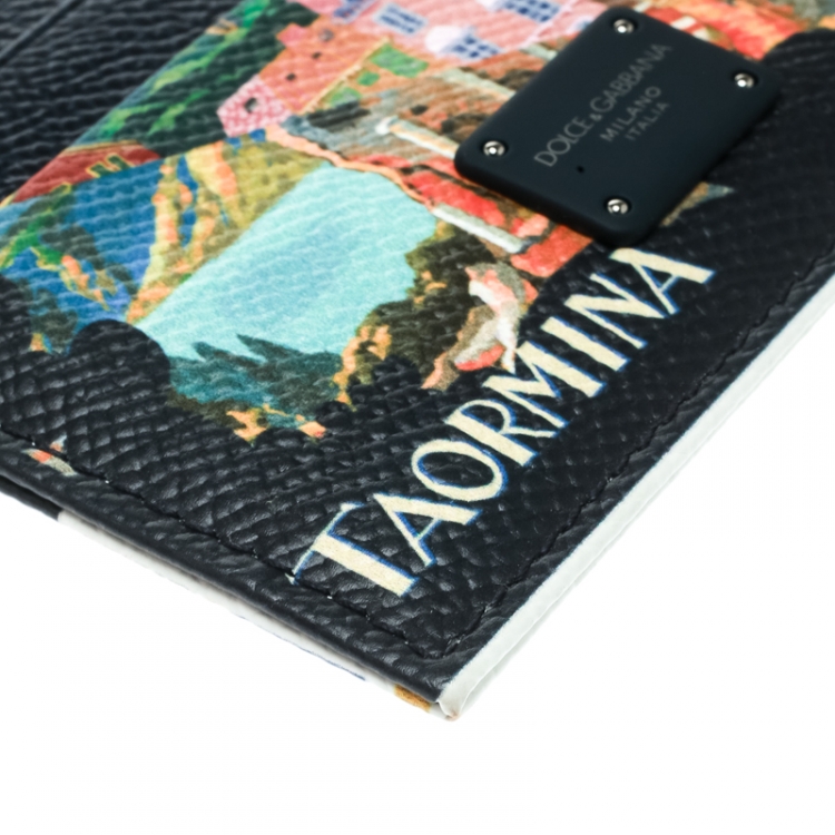 مملوكة مسبقًا Dolce and Gabbana Blue/Multicolor Leather Taormina Print Cardholder