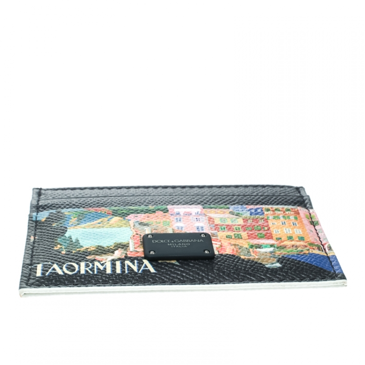 مملوكة مسبقًا Dolce and Gabbana Blue/Multicolor Leather Taormina Print Cardholder