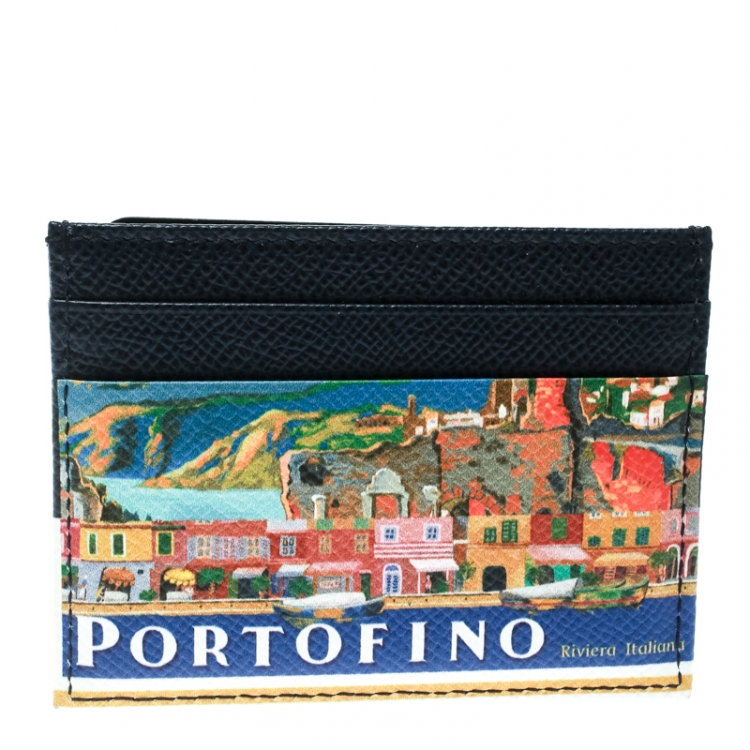 مملوكة مسبقًا Dolce and Gabbana Blue/Multicolor Leather Taormina Print Cardholder