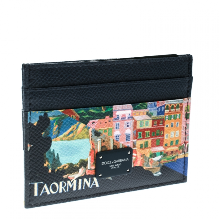 مملوكة مسبقًا Dolce and Gabbana Blue/Multicolor Leather Taormina Print Cardholder
