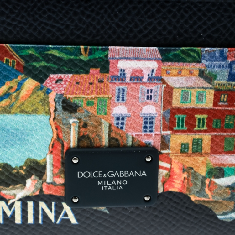 مملوكة مسبقًا Dolce and Gabbana Blue/Multicolor Leather Taormina Print Cardholder