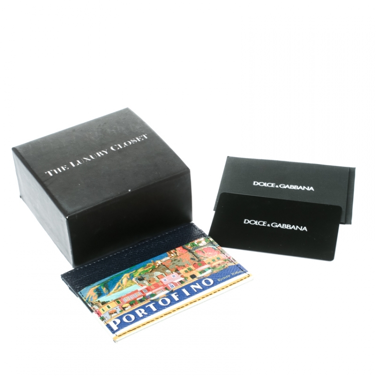 مملوكة مسبقًا Dolce and Gabbana Blue/Multicolor Leather Taormina Print Cardholder