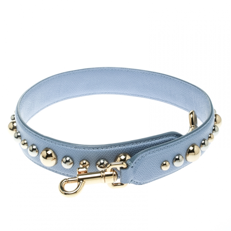 Pre Owned Dolce and Gabbana Blue Leather Studded Bag Strap