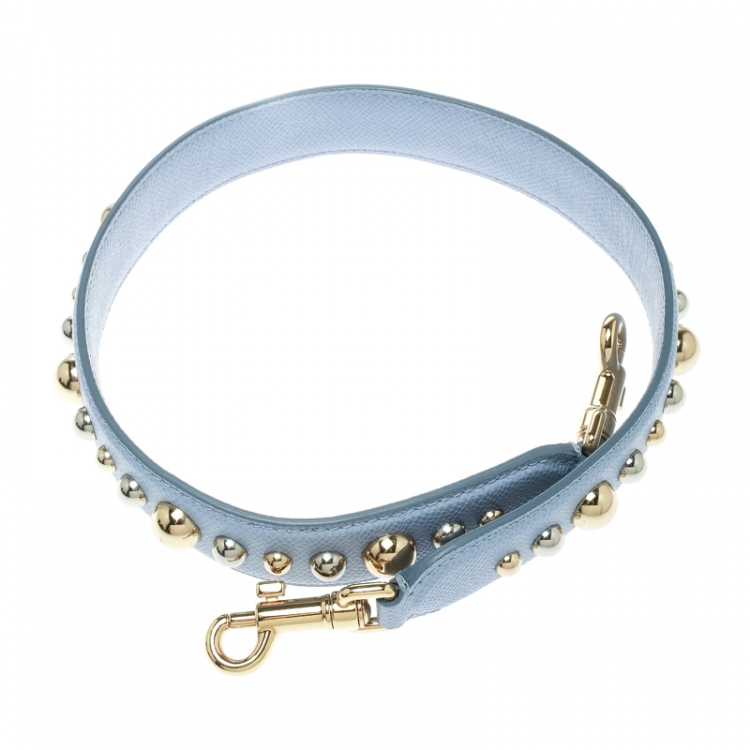 Pre Owned Dolce and Gabbana Blue Leather Studded Bag Strap
