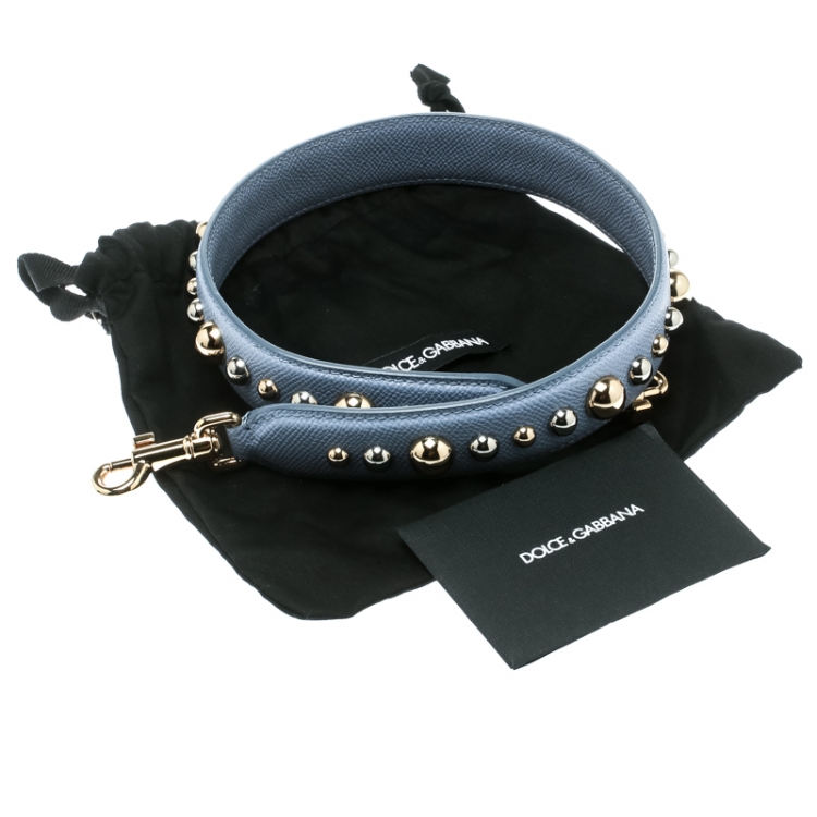 Pre Owned Dolce and Gabbana Blue Leather Studded Bag Strap