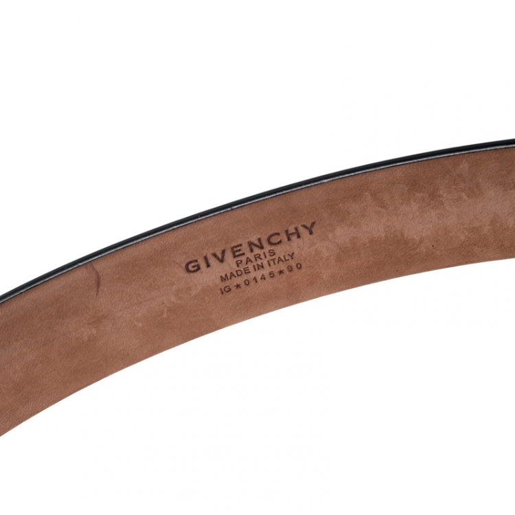 Pre Owned Givenchy Black Leather Crystal Embellished Belt 90CM