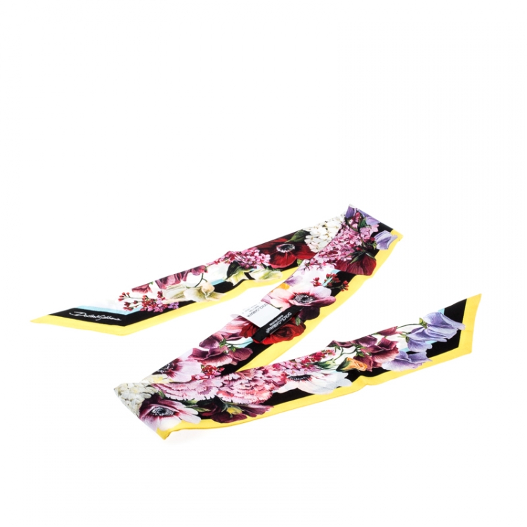 Pre Owned Dolce & Gabbana Multicolor Floral Printed Silk Bandeau Scarf