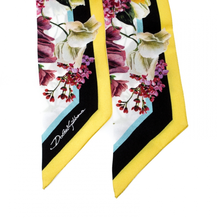 Pre Owned Dolce & Gabbana Multicolor Floral Printed Silk Bandeau Scarf