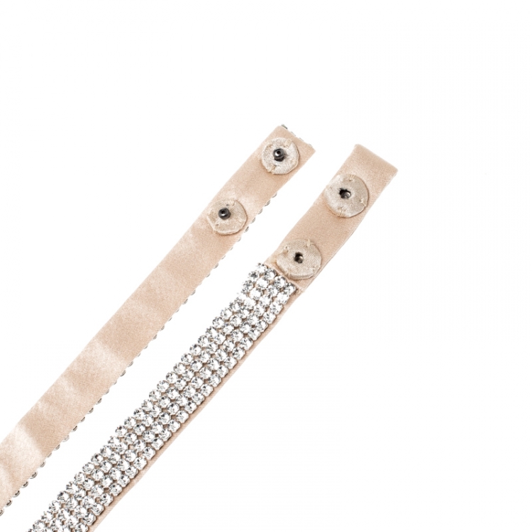 Pre Owned Dolce and Gabbana Beige Crystal Embellished Satin Bow Belt 75CM