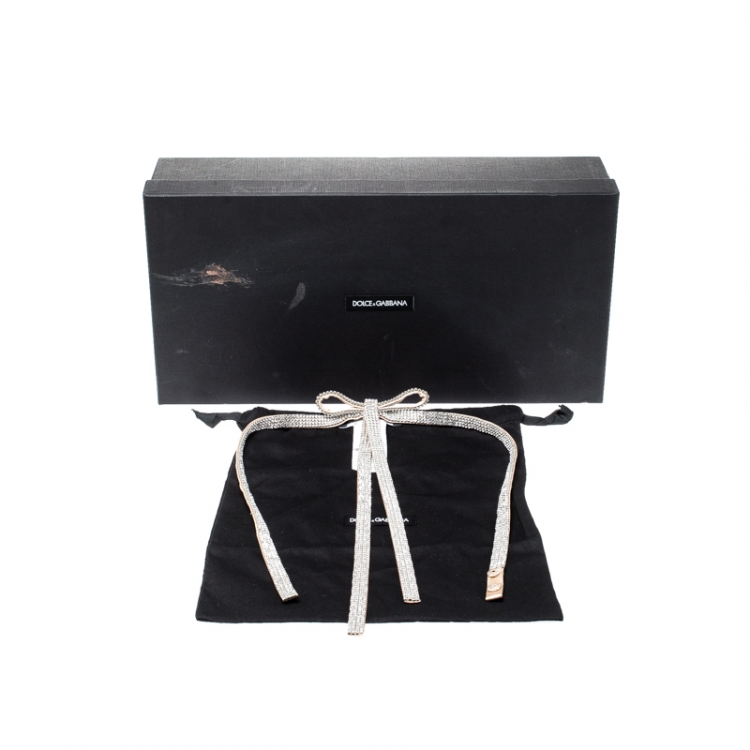Pre Owned Dolce and Gabbana Beige Crystal Embellished Satin Bow Belt 75CM