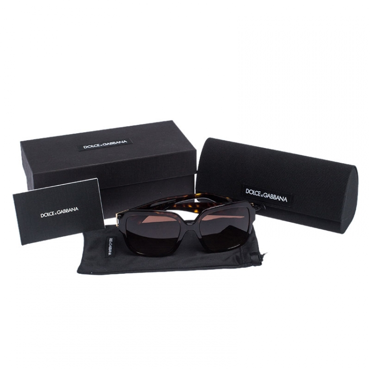 Pre Owned Dolce & Gabbana Dark Brown Tortoise DG 4336 Square Sunglasses 