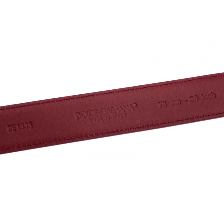 Pre Owned Dolce and Gabbana Red Leather DG Amore Belt 75CM
