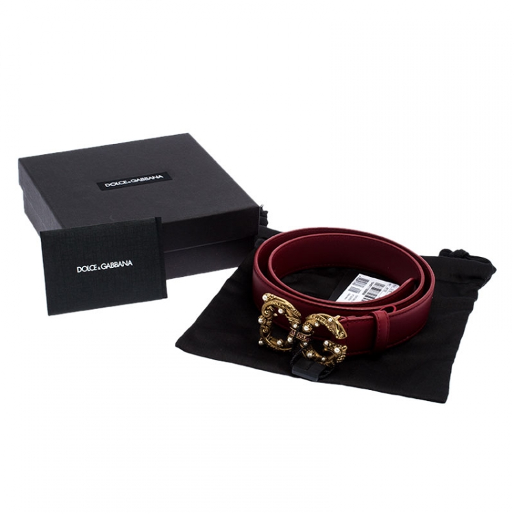 Pre Owned Dolce and Gabbana Red Leather DG Amore Belt 75CM