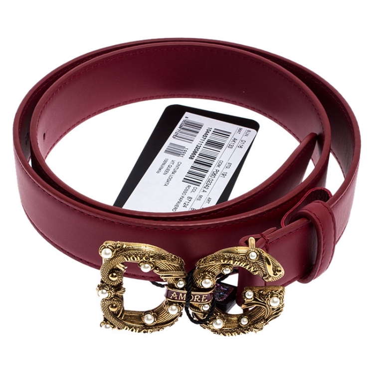 Pre Owned Dolce and Gabbana Red Leather DG Amore Belt 75CM